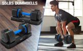 Adjustable Dumbbell - 55lb Single Dumbbell with Anti-Slip Handle, Fast Adjust Weight by Turning Handle with Tray, Exercise Fitness Dumbbell Suitable f