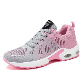 Women Mesh Casual Sport Shoes 36-42 Breathable Lightweight Running Air Cushion Outdoor Soft Sneaker Spring Summer Autumn New (Color: Grey Pink, size: 40)