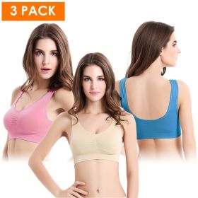 3 Pack Sport Bras For Women Seamless Wire free Bra Light Support Tank Tops For Fitness Workout Sports Yoga Sleep Wearing (Color: LP_LB_Nude, size: S)