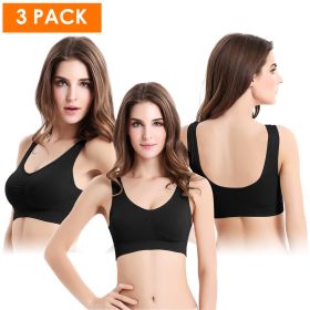 3 Pack Sport Bras For Women Seamless Wire free Bra Light Support Tank Tops For Fitness Workout Sports Yoga Sleep Wearing (Color: BK_BK_BK, size: 4XL)