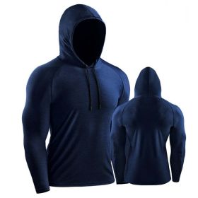 Male Training Shirts Quick Drying Gym Clothing Musculation Sportswear Fitness Running Jackets Rashguards Hoodies ropa deportiva (Color: Navy blue 1, size: XXXL)