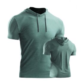 Male Training Shirts Quick Drying Gym Clothing Musculation Sportswear Fitness Running Jackets Rashguards Hoodies ropa deportiva (Color: Green 2, size: XL)