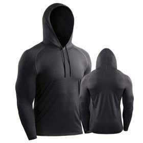 Male Training Shirts Quick Drying Gym Clothing Musculation Sportswear Fitness Running Jackets Rashguards Hoodies ropa deportiva (Color: Black grey 1, size: M)