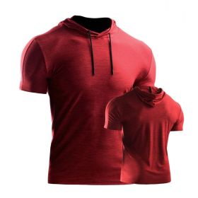 Male Training Shirts Quick Drying Gym Clothing Musculation Sportswear Fitness Running Jackets Rashguards Hoodies ropa deportiva (Color: Red 2, size: S)