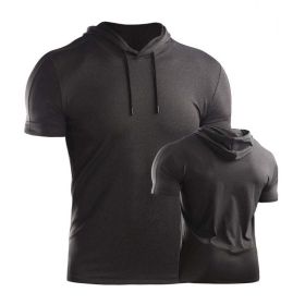 Male Training Shirts Quick Drying Gym Clothing Musculation Sportswear Fitness Running Jackets Rashguards Hoodies ropa deportiva (Color: Black grey 2, size: M)