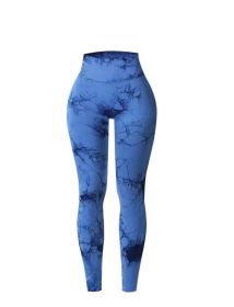 2024  New high-quality high-elastic tie-dye sports fitness trousers women's jacquard yoga trousers high-waisted peach buttocks trousers seamless outer (Color: Blue-black, size: XL)