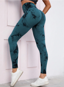 2024  New high-quality high-elastic tie-dye sports fitness trousers women's jacquard yoga trousers high-waisted peach buttocks trousers seamless outer (Color: Dark green, size: M)