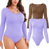 Women Long Sleeve Bodysuits 2 Pack, V Neck Sexy Tops with Ribbed Seamless Design