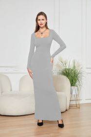 Two-in-one With Lining Double-layer Belly Contracting Hip Lifting Long Sleeve Narrow Dress (Option: Gray-XXL)